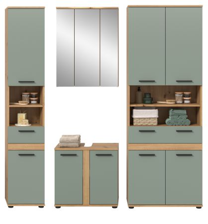Badm�bel Set 4-teilig Bailey in Salbei und Artisan Eiche Badkombination 199 x 191 cm