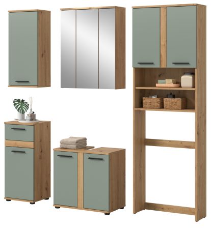 Badm�bel Set 5-teilig Bailey in Salbei und Artisan Eiche Badkombination 192 x 191 cm