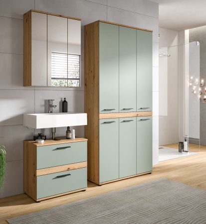 Badm�bel Set 3-teilig Bailey in Salbei und Artisan Eiche Badkombination 167 x 191 cm