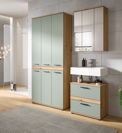 Badm�bel Set 3-teilig Bailey in Salbei und Artisan Eiche Badkombination 167 x 191 cm