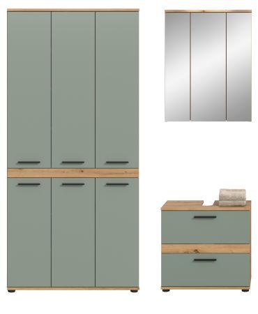Badm�bel Set 3-teilig Bailey in Salbei und Artisan Eiche Badkombination 167 x 191 cm