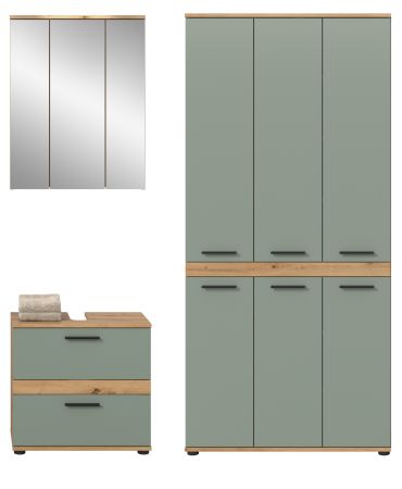 Badm�bel Set 3-teilig Bailey in Salbei und Artisan Eiche Badkombination 167 x 191 cm