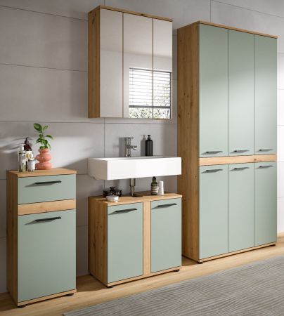 Badm�bel Set 4-teilig Bailey in Salbei und Artisan Eiche Badkombination 219 x 191 cm