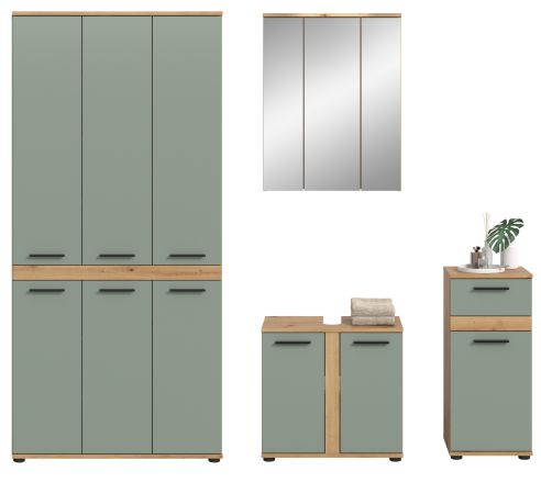 Badm�bel Set 4-teilig Bailey in Salbei und Artisan Eiche Badkombination 219 x 191 cm