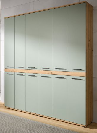 Badezimmer Hochschrank Set Bailey in Salbei und Artisan Eiche 2x Mehrzweckschrank 180 x 191 cm