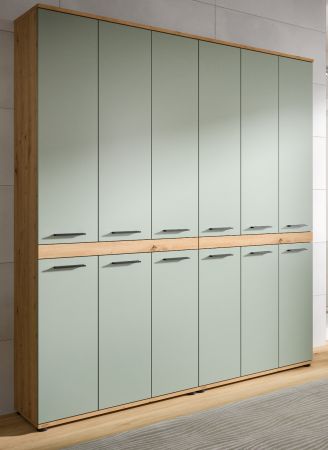 Badezimmer Hochschrank Set Bailey in Salbei und Artisan Eiche 2x Mehrzweckschrank 180 x 191 cm