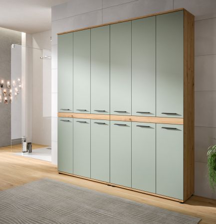 Badezimmer Hochschrank Set Bailey in Salbei und Artisan Eiche 2x Mehrzweckschrank 180 x 191 cm