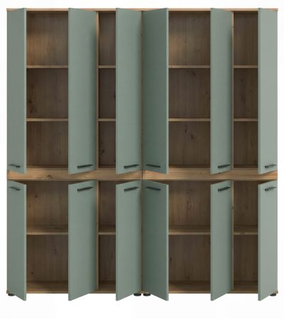 Badezimmer Hochschrank Set Bailey in Salbei und Artisan Eiche 2x Mehrzweckschrank 180 x 191 cm
