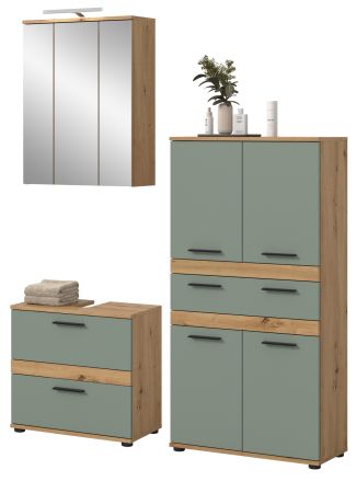 Badm�bel Set 4-teilig Bailey in Salbei und Artisan Eiche Badkombination inkl. LED 147 x 191 cm