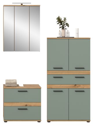 Badm�bel Set 4-teilig Bailey in Salbei und Artisan Eiche Badkombination inkl. LED 147 x 191 cm