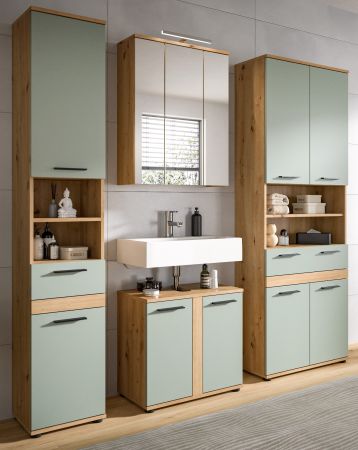 Badm�bel Set 5-teilig Bailey in Salbei und Artisan Eiche Badkombination inkl. LED 199 x 191 cm