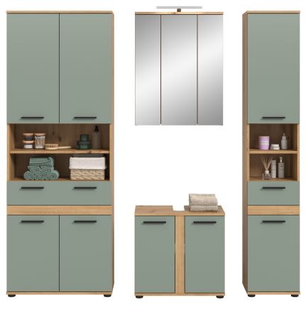 Badm�bel Set 5-teilig Bailey in Salbei und Artisan Eiche Badkombination inkl. LED 199 x 191 cm