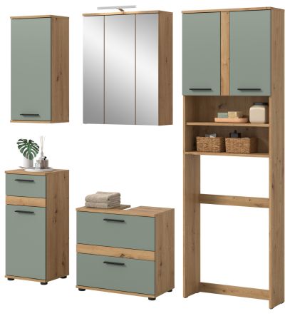 Badm�bel Set 6-teilig Bailey in Salbei und Artisan Eiche Badkombination inkl. LED 192 x 191 cm