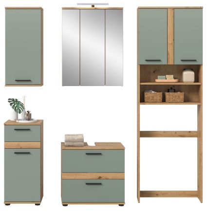 Badm�bel Set 6-teilig Bailey in Salbei und Artisan Eiche Badkombination inkl. LED 192 x 191 cm
