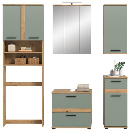 Badm�bel Set 6-teilig Bailey in Salbei und Artisan Eiche Badkombination inkl. LED 192 x 191 cm