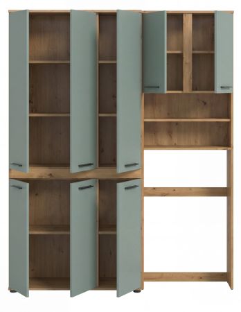 Badezimmer Hochschrank Set Bailey in Salbei und Artisan Eiche Badschrank 153 x 191 cm