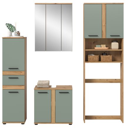 Badm�bel Set 4-teilig Bailey in Salbei und Artisan Eiche Badkombination 192 x 191 cm
