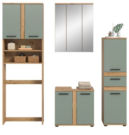 Badm�bel Set 4-teilig Bailey in Salbei und Artisan Eiche Badkombination 192 x 191 cm