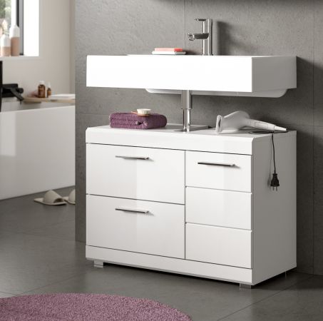 Waschbeckenunterschrank Shawn in wei� Hochglanz Badezimmer Unterschrank 80 cm