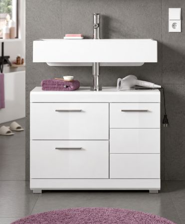 Waschbeckenunterschrank Shawn in wei� Hochglanz Badezimmer Unterschrank 80 cm