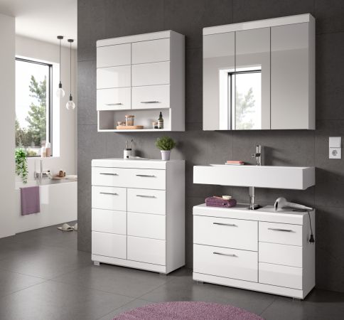 Waschbeckenunterschrank Shawn in wei� Hochglanz Badezimmer Unterschrank 80 cm