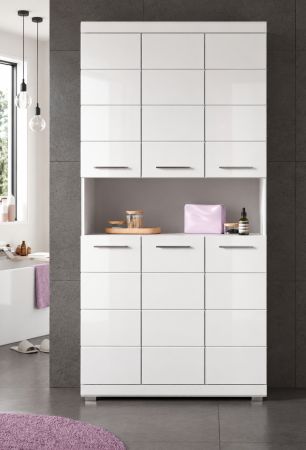 Badezimmer Hochschrank Shawn in wei� Hochglanz Badschrank 90 x 191 cm