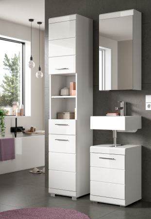 Badezimmer Spiegelschrank Shawn in wei� Hochglanz Badschrank mit Spiegel 40 x 79 cm