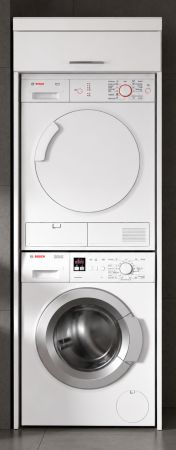 Waschmaschinenschrank Shawn in wei� Hochglanz Waschturm f�r Waschmaschine und Trockner 66 x 200 cm