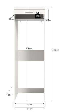 Waschmaschinenschrank Shawn in wei� Hochglanz Waschturm f�r Waschmaschine und Trockner 66 x 200 cm