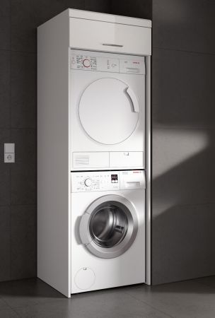 Waschmaschinenschrank Shawn in wei� Hochglanz Waschturm f�r Waschmaschine und Trockner 66 x 200 cm