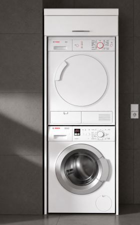 Waschmaschinenschrank Shawn in wei� Hochglanz Waschturm f�r Waschmaschine und Trockner 66 x 200 cm