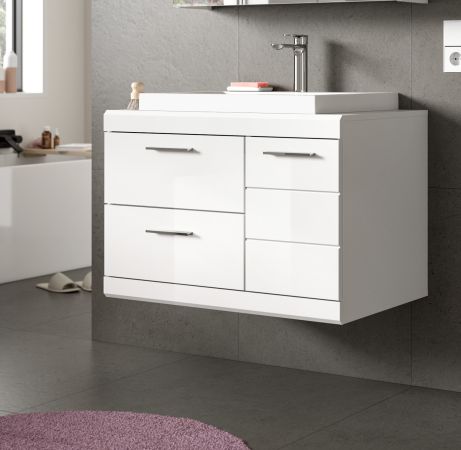 Waschtisch Set Shawn in wei� Hochglanz Waschbeckenunterschrank MIT Waschbecken 80 cm