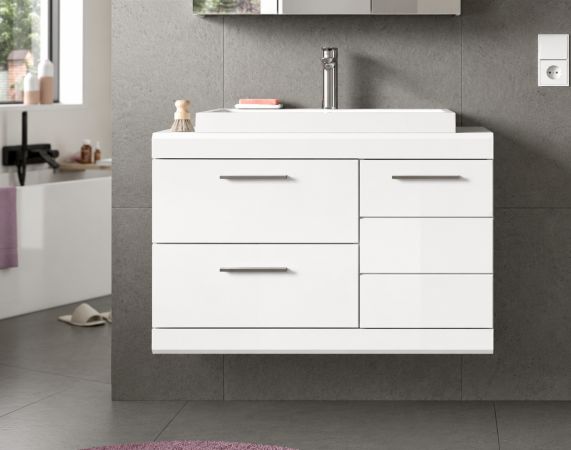 Waschtisch Set Shawn in wei� Hochglanz Waschbeckenunterschrank MIT Waschbecken 80 cm
