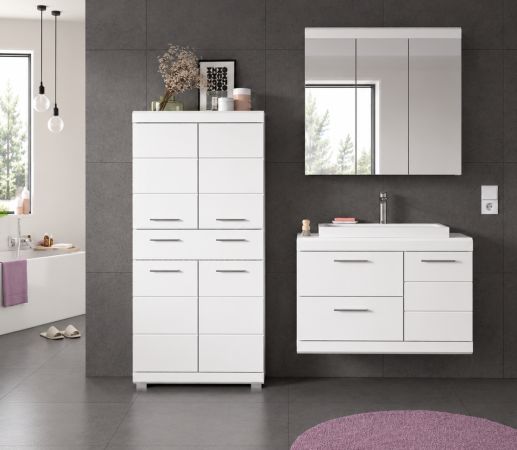 Waschtisch Set Shawn in wei� Hochglanz Waschbeckenunterschrank MIT Waschbecken 80 cm
