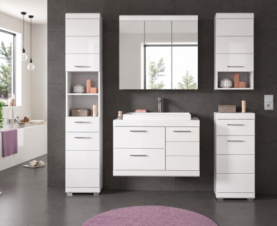 Badm�bel Set 3-teilig Shawn in wei� Hochglanz Badkombination mit Waschbecken 80 x 191 cm