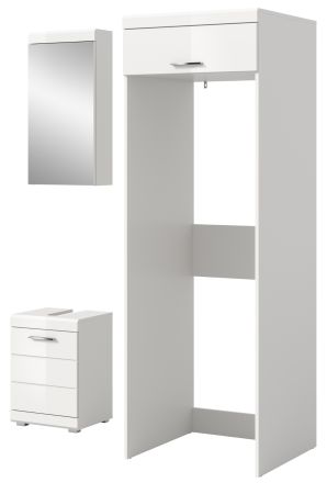 Badm�bel Set 3-teilig Shawn in wei� Hochglanz Badkombination 121 x 200 cm
