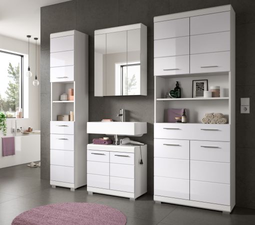 Badm�bel Set 3-teilig Shawn in wei� Hochglanz Badkombination 161 x 200 cm