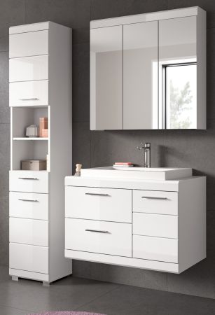 Badm�bel Set 4-teilig Shawn in wei� Hochglanz Badkombination mit Waschbecken 132 x 191 cm
