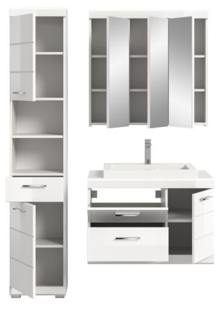 Badm�bel Set 4-teilig Shawn in wei� Hochglanz Badkombination mit Waschbecken 132 x 191 cm