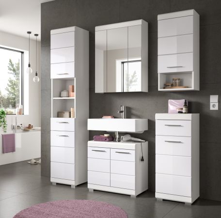 Badm�bel Set 4-teilig Shawn in wei� Hochglanz Badkombination 92 x 191 cm