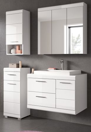 Badm�bel Set 5-teilig Shawn in wei� Hochglanz Badkombination mit Waschbecken 132 x 191 cm