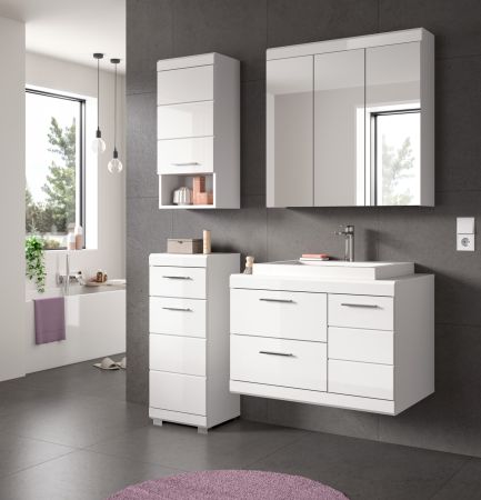 Badm�bel Set 5-teilig Shawn in wei� Hochglanz Badkombination mit Waschbecken 132 x 191 cm