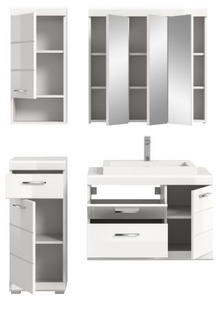Badm�bel Set 5-teilig Shawn in wei� Hochglanz Badkombination mit Waschbecken 132 x 191 cm