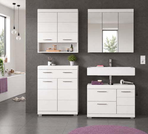 Badm�bel Set 4-teilig Shawn in wei� Hochglanz Badkombination 169 x 191 cm