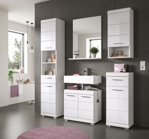 Badm�bel Set 4-teilig Shawn in wei� Hochglanz Badkombination 169 x 191 cm