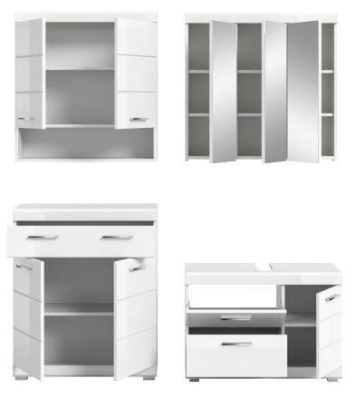 Badm�bel Set 4-teilig Shawn in wei� Hochglanz Badkombination 169 x 191 cm