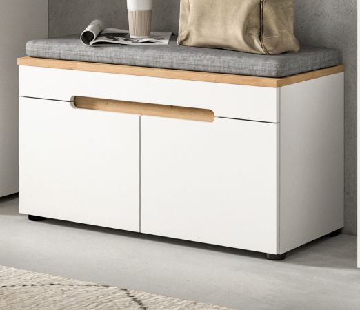 Garderobe Sitzbank Cooper in wei� und Artisan Eiche Garderobenbank 80 cm, Soft-Close