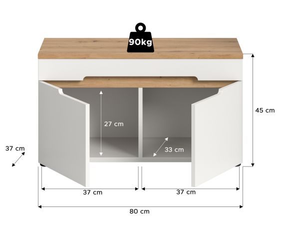 Garderobe Sitzbank Cooper in wei� und Artisan Eiche Garderobenbank 80 cm, Soft-Close