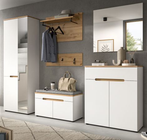 Garderobe Set 6-teilig Cooper in wei� und Artisan Eiche, Komplett-Set mit Soft-Close