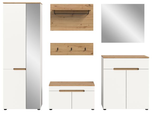 Garderobe Set 6-teilig Cooper in wei� und Artisan Eiche, Komplett-Set mit Soft-Close